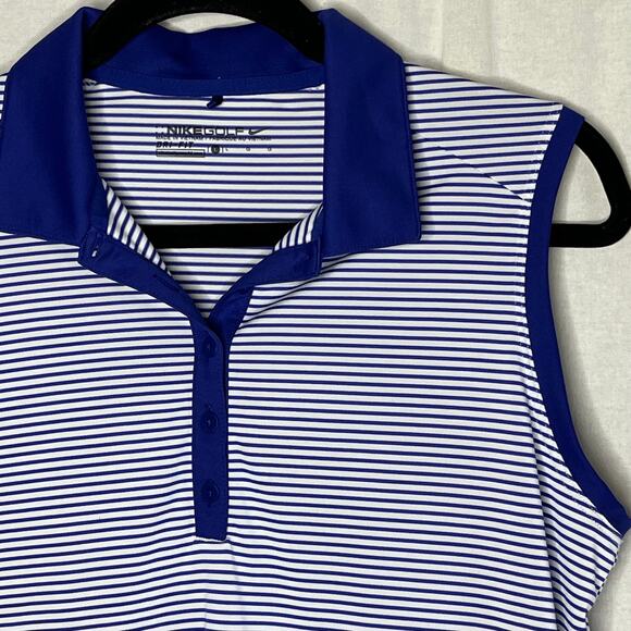 Nike Golf Blue White Stripe‎ Sleeveless Polo Large - Picture 4 of 10